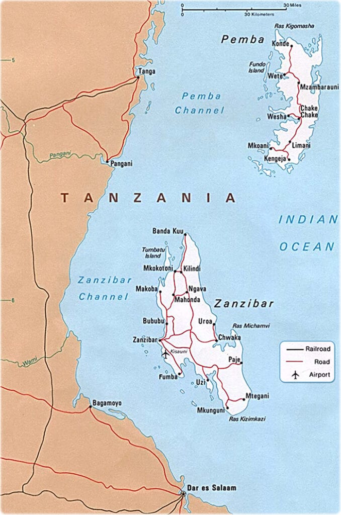Tanzania zanzibar islands map